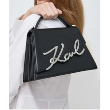Сумка чорна шкіряна з металевим лого Karl Lagerfeld 
