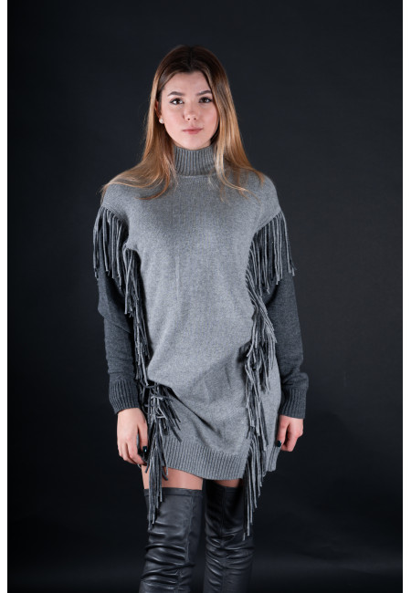 Серое трикотажное платье Pinko с бахромой art 152