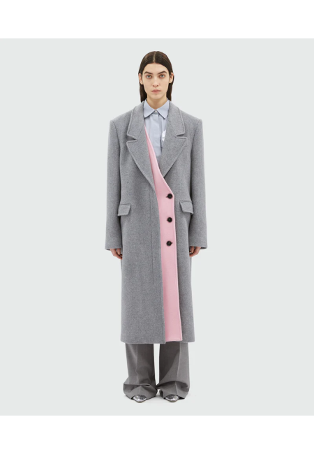 Двобортне сіро-рожеве вовняне пальто MSGM