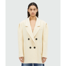 Молочне двобортне вовняне пальто букле MSGM