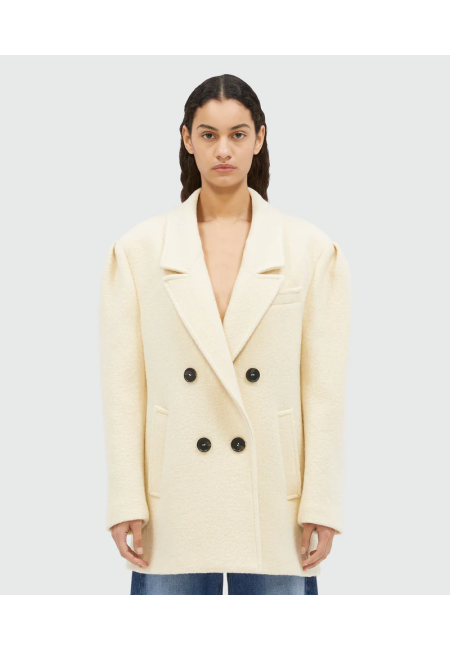 Молочне двобортне вовняне пальто букле MSGM