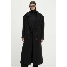 Чорне вовняне двобортне пальто MSGM