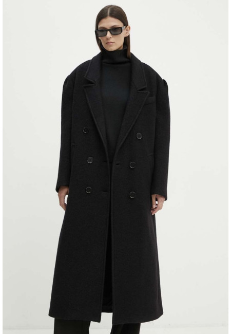Чорне вовняне двобортне пальто MSGM