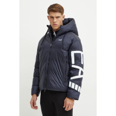 Синій чоловічий пуховик з логотипом на рукаві Emporio Armani